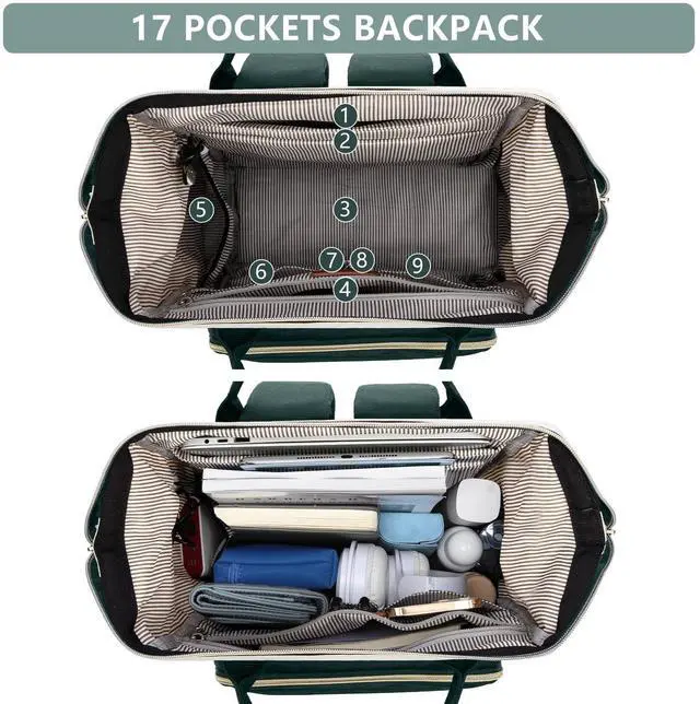 Alt view image 2 of 5 - Laptop Backpack Women Work Bag: 15.6 inch Work Bookbag with USB Charging Port Large Travel Backpack Purse for College Nurse Casual Daypack for Teacher Professional Computer Backpack Beige Dark Green