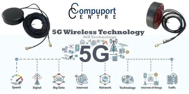 Alt view image 5 of 5 - CompuPort 5G Cellular Omni-Directional Magnetic/Adhesive Mount Puck Antenna with Dual-Diversity 13' SMA Male Cable Designed for a Range of Cellular Applications, Including IoT Devices.