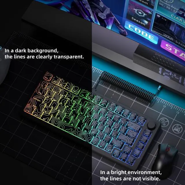 Alt view image 4 of 5 - dagaladoo PBT Key caps,Black Topographic keycaps 60 75 100 Percent,Lines Backlit,Shine Through keycap Set,Side Print,Cherry Profile Keyboard caps for100%, 75%, 65%, 60% Keyboard(only keycaps)