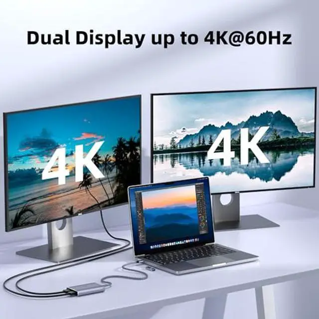 Alt view image 3 of 5 - USB C to Dual HDMI Splitter Extended Display, USB 3.0 to Dual Monitor Adapter 4K60Hz for Mac M1 M2 M3, DisplayLink Adapter for Dual Monitors(for MacBook, MacBook Air, MacBook Pro), Driver Required
