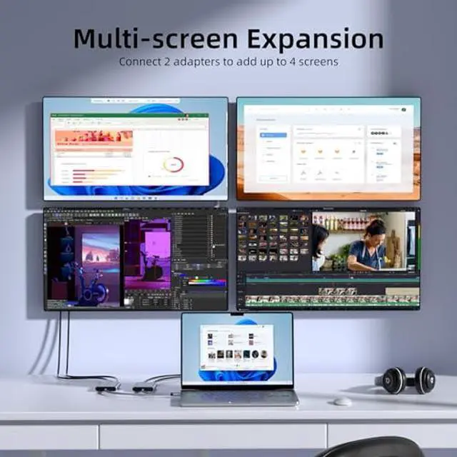 Alt view image 5 of 5 - USB C to Dual HDMI Splitter Extended Display, USB 3.0 to Dual Monitor Adapter 4K60Hz for Mac M1 M2 M3, DisplayLink Adapter for Dual Monitors(for MacBook, MacBook Air, MacBook Pro), Driver Required