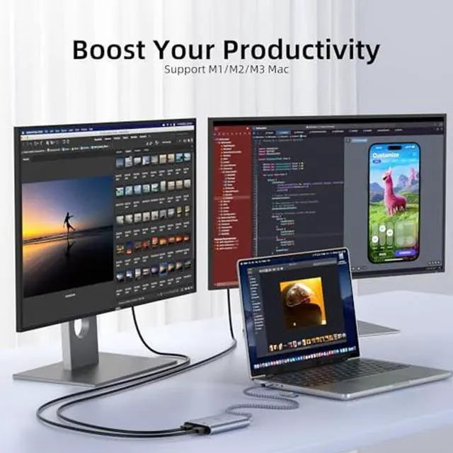 Alt view image 4 of 5 - USB C to Dual HDMI Splitter Extended Display, USB 3.0 to Dual Monitor Adapter 4K60Hz for Mac M1 M2 M3, DisplayLink Adapter for Dual Monitors(for MacBook, MacBook Air, MacBook Pro), Driver Required