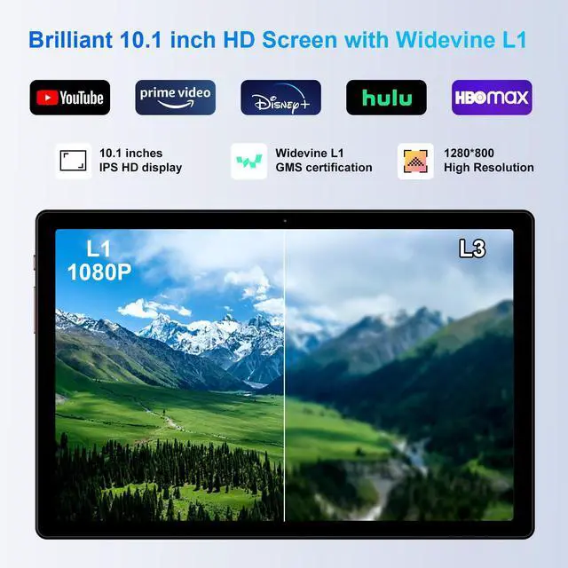 Alt view image 4 of 5 - 2025 Tablet 10 Inch Android 14 Tablets with Keyboard, 22GB RAM 128GB ROM, Widevine L1, Octa-Core, 8000mAh Battery, 5G Wifi, HD IPS Display, TF 1TB, GPS, Mouse, Case, Split Screen, Metal Body -Gold