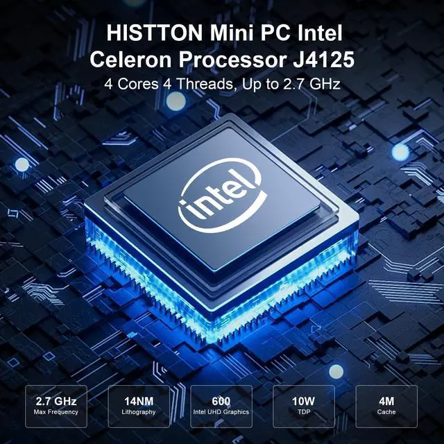 Alt view image 2 of 5 - HISTTON Fanless Mini PC Industrial PC Windows 10 Pro Mini Computer,Quad Core Celeron J4125,DDR4 16GB RAM 512GB SSD,2 RS232 COM,2 LAN,HDMI+VGA Dual Output,USB 3.0,Dual WiFi,BT 4.0,Mini Desktop PC
