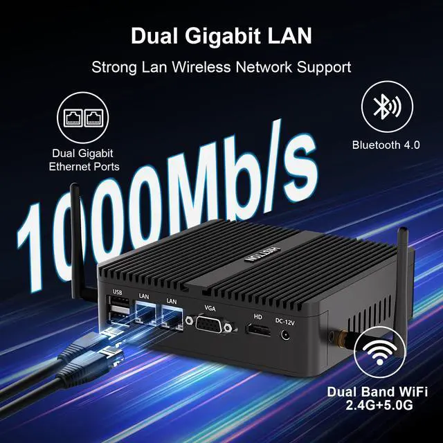 Alt view image 5 of 5 - HISTTON Fanless Mini PC Industrial PC Windows 10 Pro Mini Computer,Quad Core Celeron J4125,DDR4 16GB RAM 512GB SSD,2 RS232 COM,2 LAN,HDMI+VGA Dual Output,USB 3.0,Dual WiFi,BT 4.0,Mini Desktop PC