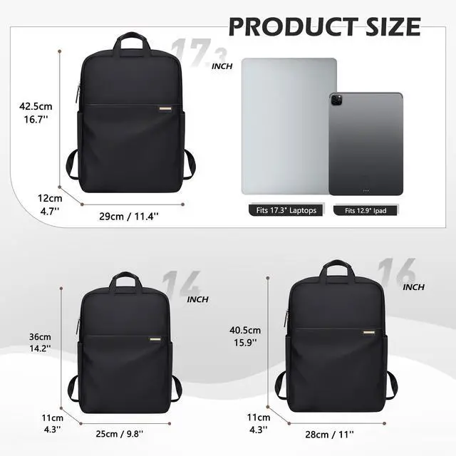 Alt view image 2 of 5 - GOLF QUALITY Slim Laptop Backpack for Women, Lightweight Business Backpack for Women Computer Bag Purse for Commuting, Fit 17.3 Inch, Black