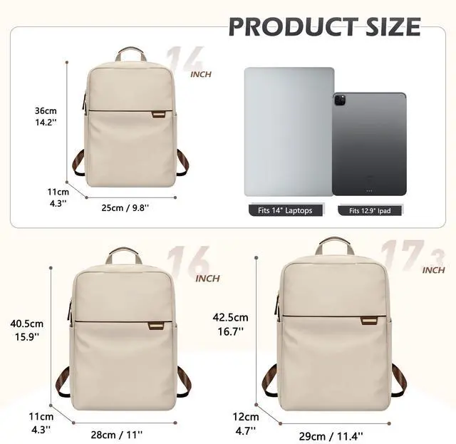 Alt view image 4 of 5 - GOLF QUALITY Slim Laptop Backpack for Women, Lightweight Business Backpack for Women Computer Bag Purse for Commuting, Fit 14Inch, Apricot