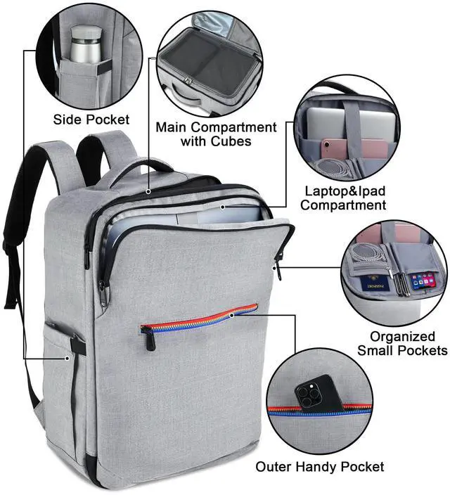 Alt view image 5 of 5 - MAYMOONER Extra Large Travel Laptop Backpack Airline Approved Carry On Weekenderr Bag Gifts for Men Women College Luggage Daypack for Flight 40L, Fits 17 Inch Laptop Grey