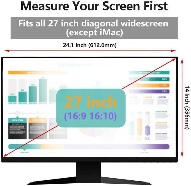 Alt view image 2 of 5 - Computer Privacy Screen Protector for 27 Inches Monitor Anti Blue Light 16:9 Widescreen Filter Hanging Type Anti Scratch Easy Installation Shield for Desktop Computer