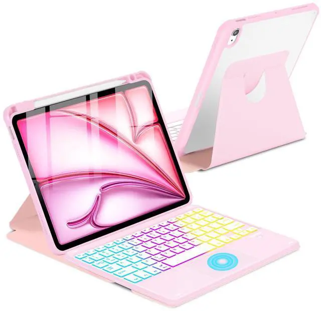 Main image of MePadKey Touchpad Keyboard Case for iPad Air 11 inch M3 2025/M2 2024 7th/6th Generation, 360 Rotation Cover with Wireless Backlit Detachable Keypad for Air 10.9" 5th 4th 4 5 6 7 Gen, Pink