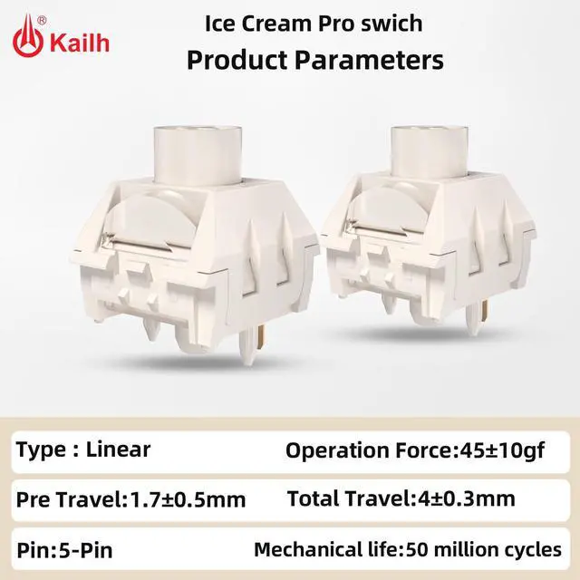 Alt view image 2 of 5 - Kailh Box Ice Cream Pro Linear Keyboard Switch,5-pin RGB SMD 45gf All POM Material Pre-Lubricated Switches,for Mechanical Gaming Keyboard(Ice Cream PRO,90Pcs)