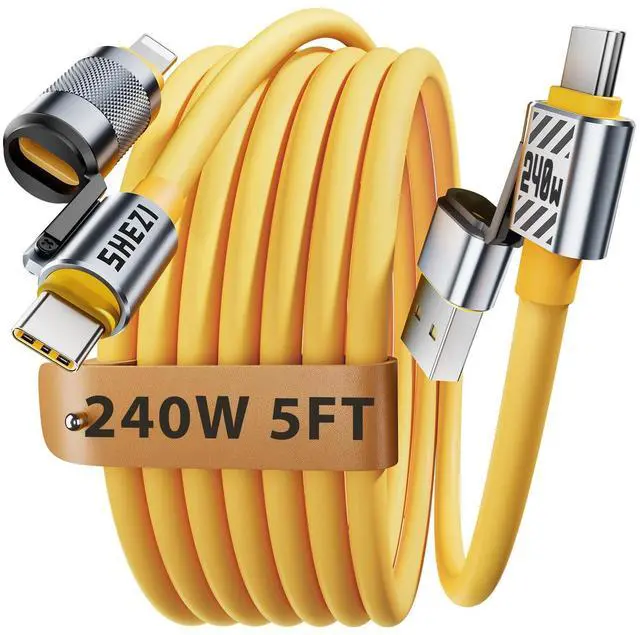 Main image of [Chubby Silicone] 4-in-1 USB C to Lightning Cable,5FT 240W Charging Cord Fast Charging&Data Transfer,CarPlay& Android Auto,Multi Charger Cord Combo Lightning/Type C/USB A Port for iPhone Samsung i-Pad