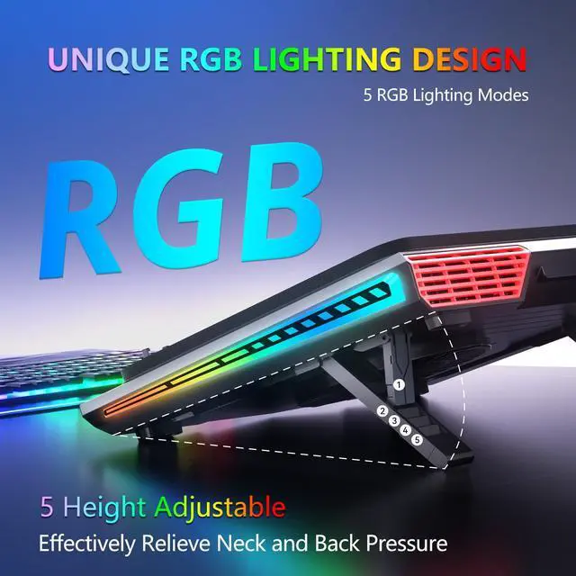 Alt view image 3 of 5 - LIANGSTAR Gaming Laptop Cooling Pad, RGB Laptop Cooler with 3 Powerful Turbofans, 5 Height Adjustable Laptop Cooling Stand, 5 Fan Speed Touch Control, Seal Memory Foam for Cooling 12-19.3 inch Laptop