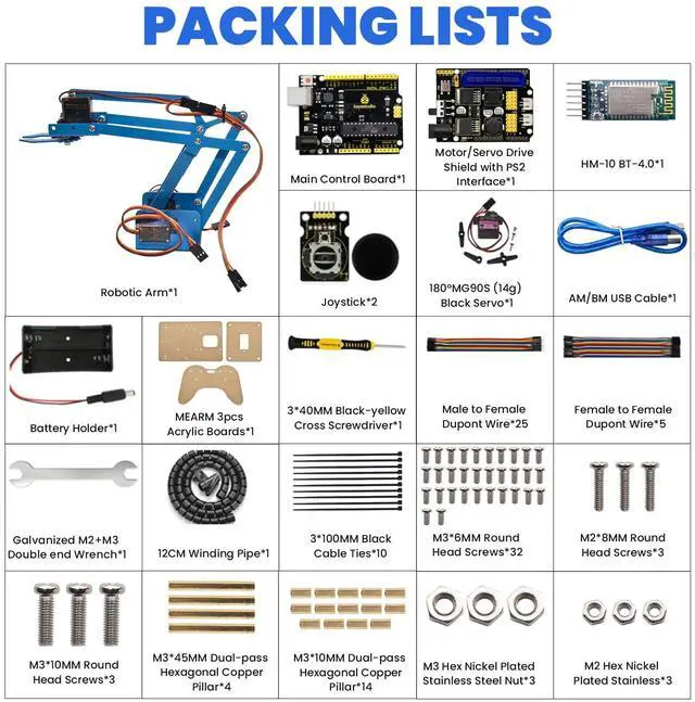 Alt view image 2 of 5 - KEYESTUDIO Robot Arm Starter Kit for Arduino,4DOF Electronic Coding Robotics Arm DIY Set for Kids Adults to Learn Robotics,Support PS2 Joypad Control,Remote Control by Android/iOS APP