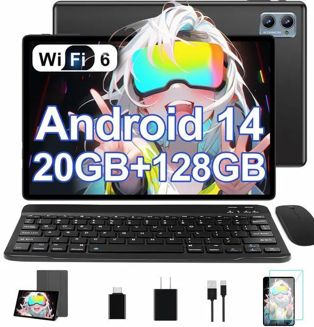 Main image of SUAAT 2025 Tablet 10 inch Android 14 Tablets with Keyboard Mouse, 20GB RAM 128GB ROM 1TB Expand 2 in 1 Tablet with Octa-core 6000mAh, HD IPS Display, Widevine L1, 5G WiFi 6, Dual Camera, GMS (Black)