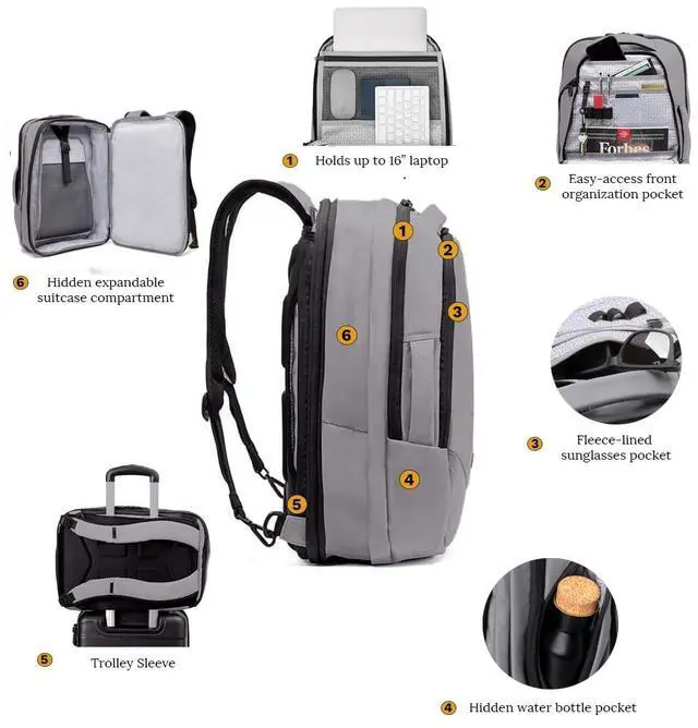 Alt view image 2 of 5 - Knack Small Series 2 Laptop Backpack Fits up to 16 Inch Laptops - Knack Bags Carry-On Backpack, TSA Approved, Expandable Travel Backpacks With 2 Day Outfit Capacity, Alloy Gray