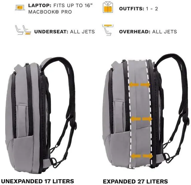 Alt view image 3 of 5 - Knack Small Series 2 Laptop Backpack Fits up to 16 Inch Laptops - Knack Bags Carry-On Backpack, TSA Approved, Expandable Travel Backpacks With 2 Day Outfit Capacity, Alloy Gray