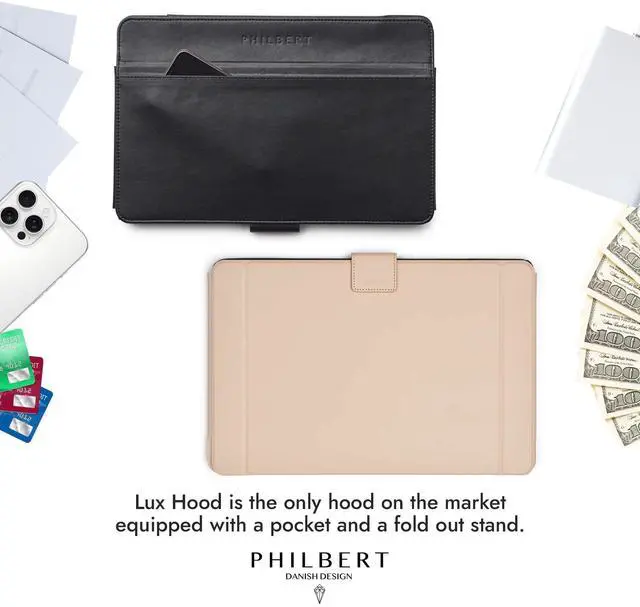 Alt view image 3 of 5 - Philbert Danish Design 4-in-1 Laptop Sun Shade Lux Hood - Screen Shade, Privacy Screen, Heat Protection, Contrast Enhancement - Fits 12/13/14 Laptops, Self-Standing Cover with Pocket - Beige