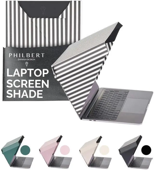 Main image of Philbert Danish Design 4-in-1 Laptop Sun Shade - Slim Hood Screen Shade, Privacy Screen, Heat Protection, & Contrast Enhancement - Universal, Foldable, & Lightweight - Fits 15"/16" Laptops - Striped