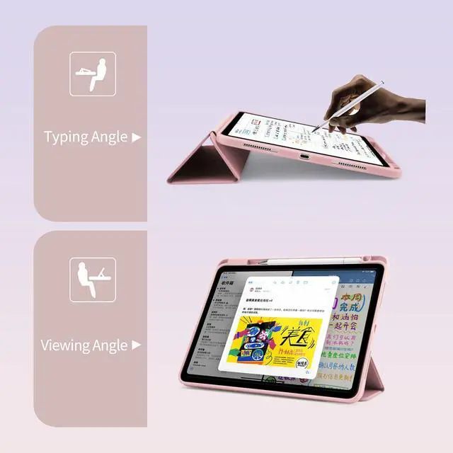 Alt view image 5 of 5 - Cute Kawaii Bunny for iPad Pro 12.9 Inch Case 5th/6th Generation 2022/2021/2020 with Pencil Holder, Auto Sleep/Wake, Pink Leather Clear Acrylic Back Cover