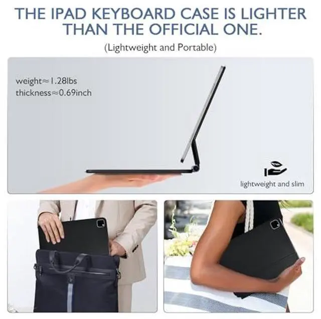 Alt view image 3 of 5 - Magic Keyboard Case for iPad Air 11'' M2 2024 & iPad Pro 11'' 1st-4th Gen - Slim 1.28lbs Magnetic Trackpad Keyboard with 7-Color Backlight & 135deg Floating Stand for iPad Air 10.9'' 4th/5th Gen