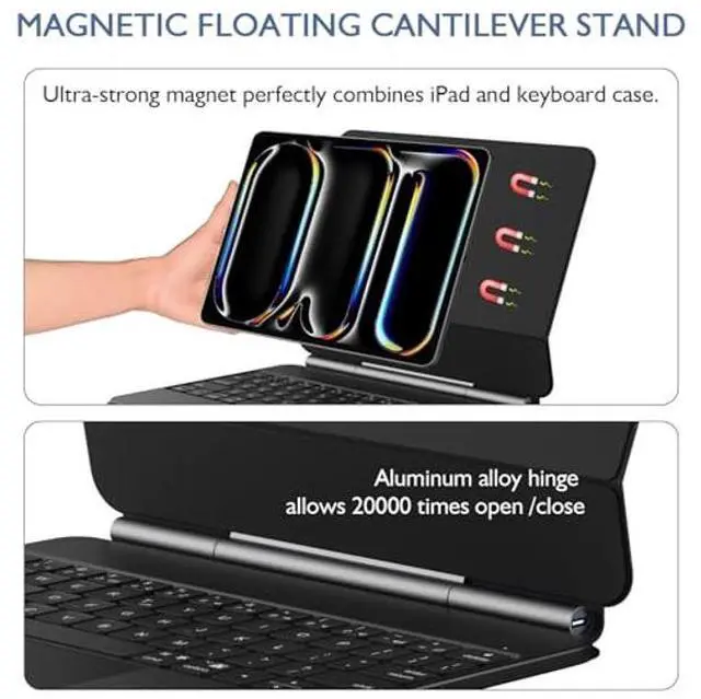 Alt view image 4 of 5 - Magic Keyboard Case for iPad Air 11'' M2 2024 & iPad Pro 11'' 1st-4th Gen - Slim 1.28lbs Magnetic Trackpad Keyboard with 7-Color Backlight & 135deg Floating Stand for iPad Air 10.9'' 4th/5th Gen
