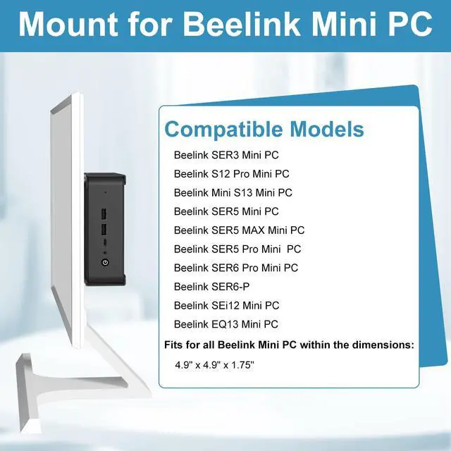 Alt view image 2 of 5 - Metal Mini PC Mount for Beelink Mini PC Vesa Mount/Wall Mount/Under Desk, for Beelink S12 Pro, Mini S13, SER6 Pro/SER3/SER5/SER5 MAX/SER5 Pro, SEi12/EQ13 and More