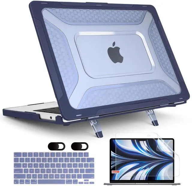 Main image of MEEgoodo for MacBook Air 13.6 inch Case 2025 2024 2022 (A3240/A3113/A2681) with M4/M3 M2, Laptop Hard Shell for MacBook Air 13", Cover with Heavy Duty Rugged Shockproof Kickstand, Navy Blue