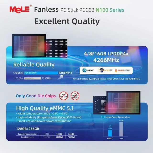 Alt view image 5 of 5 - MeLE Fanless Mini PC Stick PCG02,12th N100 8GB 256GB,Mini Desktop Computer Stick,Support 4K HDMI,PXE Unlocked Bios, Micro PC Auto Power on Industry IoT Media Business Office Digital Signage Linux
