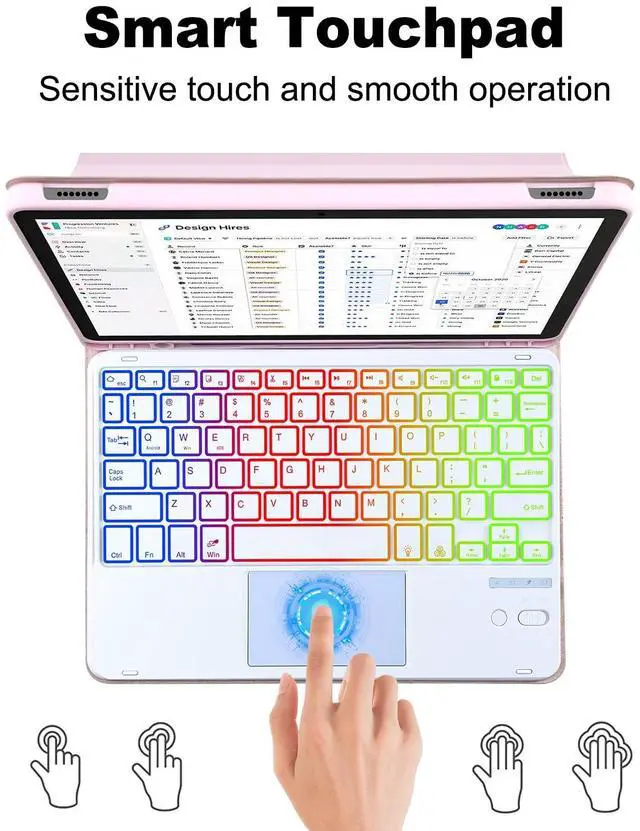 Alt view image 4 of 5 - MePadKey Trackpad Keyboard Case for Amazon Fire HD 10/10 Plus 10.1 inch 2021/2023(11/13th Generation),7-Color Backlight Rechargeable Keyboard with Kids Multi-Angle Cover for Tablet (Pink)