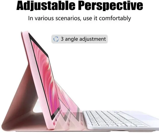 Alt view image 5 of 5 - MePadKey Trackpad Keyboard Case for Amazon Fire HD 10/10 Plus 10.1 inch 2021/2023(11/13th Generation),7-Color Backlight Rechargeable Keyboard with Kids Multi-Angle Cover for Tablet (Pink)