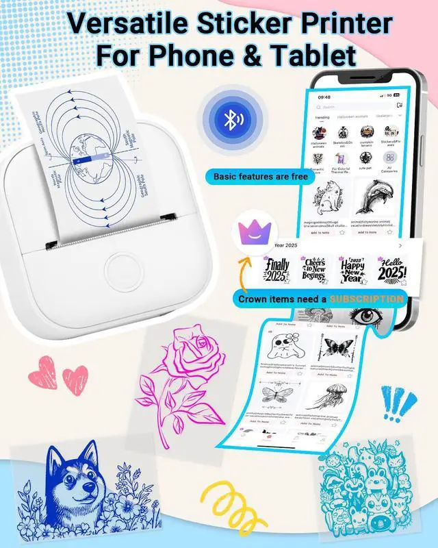 Alt view image 4 of 5 - Memoking T02 Sticker Printer - Print Pods Mini Printer Portable Thermal Inkless Label Maker Pocket Phone Labeling Machine for Study Graphic, Anatomical Diagram, Receipts, Photo, White