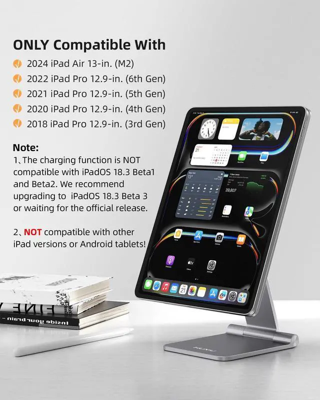 Alt view image 4 of 5 - KU XIU Magnetic Wireless Charging Stand for iPad Air 13" M2 Only/iPad Pro 12.9", Aluminum Alloy Foldable Tablet Holder Mount, Adjustable iPad Desk Stand for iPad Pro 12.9 6th/5th/4th/3rd