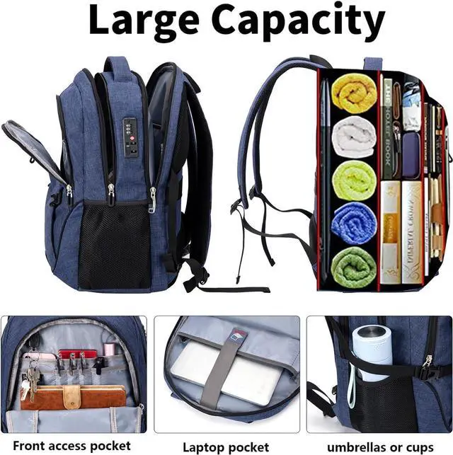 Alt view image 4 of 5 - SHRRADOO Anti Theft Laptop Backpack Travel Backpacks with usb Charging Port for Women Men College Backpack Computer Bag Fits 17 Inch Laptop,Royal Blue
