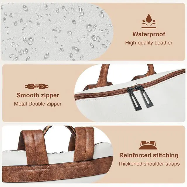 Alt view image 5 of 5 - Shrrie Laptop Backpack for Women 15.6 inch,Travel Leather Backpack Purse Nurse Teacher Carry on Backpack Computer Bag,Professional Water-Resistant College Business Work Casual Daypack,Beige with Brown