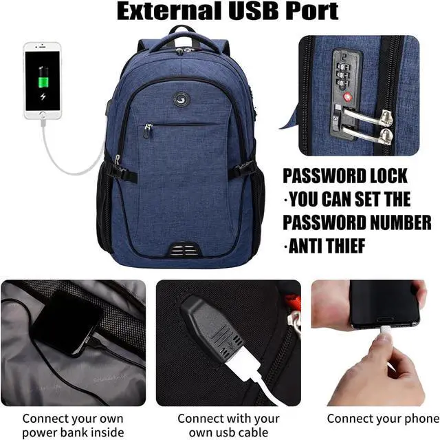 Alt view image 2 of 5 - SHRRADOO Anti Theft Laptop Backpack Travel Backpacks with usb Charging Port for Women Men College Backpack Computer Bag Fits 17 Inch Laptop,Royal Blue