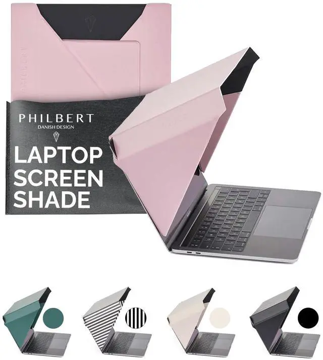 Main image of Philbert Danish Design 4-in-1 Laptop Sun Shade - Slim Hood Screen Shade, Privacy Screen, Heat Protection, & Contrast Enhancement - Universal, Foldable, & Lightweight - Fits 15"/16" Laptops - Pink