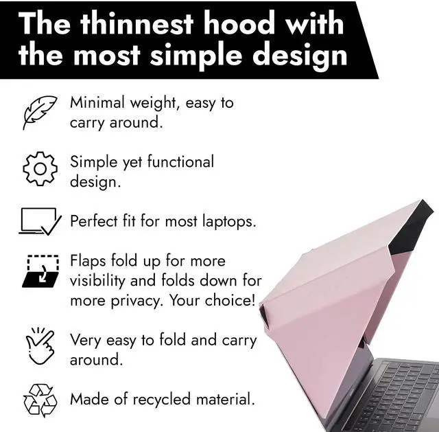 Alt view image 3 of 5 - Philbert Danish Design 4-in-1 Laptop Sun Shade - Slim Hood Screen Shade, Privacy Screen, Heat Protection, & Contrast Enhancement - Universal, Foldable, & Lightweight - Fits 15"/16" Laptops - Pink
