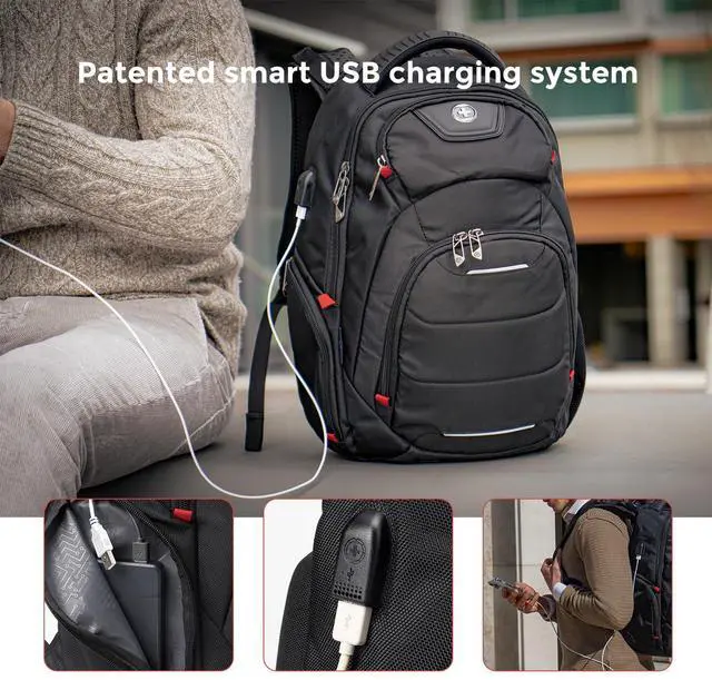 Alt view image 4 of 5 - Swissdigital Design Massaging Travel Backpack,USB Charging Port Large Capacity Computer Backpacks For Work Business(NEPTUNE SV SD1003M-V1