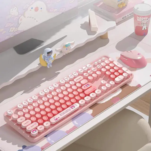 Alt view image 2 of 5 - 2.4G USB Wireless Keyboard and Mouse Combo, Multi-Color Typewriter Style Round Keycap, Cute Candy Colors, Compatible with Notebook, PC (Pink-B)