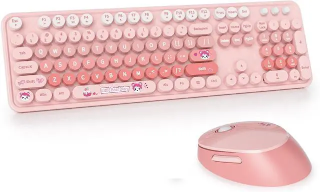 Main image of 2.4G USB Wireless Keyboard and Mouse Combo, Multi-Color Typewriter Style Round Keycap, Cute Candy Colors, Compatible with Notebook, PC (Pink-B)