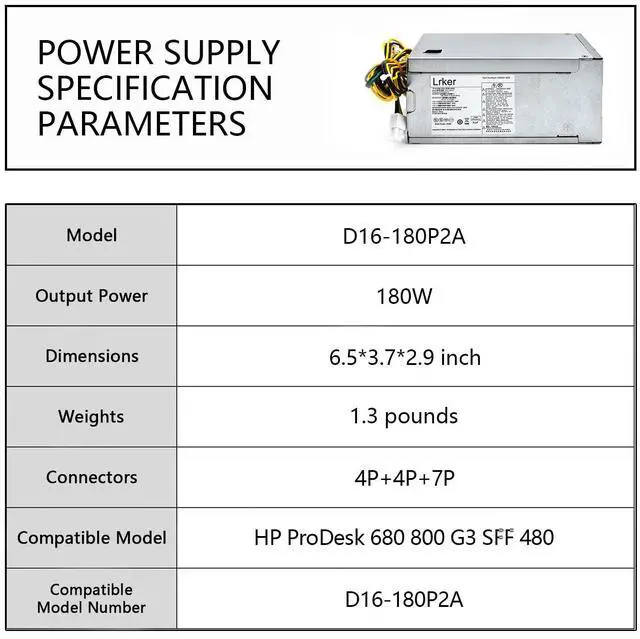 Alt view image 2 of 5 - D16-180P2A 180W Power Supply Compatible with HP Prodesk 800 G3 600 G3 SFF 280 285 Pro G3 MT P/N: L08261-001 901762-002 901763-002 901771-004 901763-001 901762-002 901763-002 901771-003