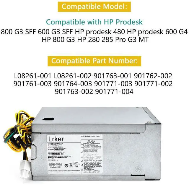 Alt view image 4 of 5 - D16-180P2A 180W Power Supply Compatible with HP Prodesk 800 G3 600 G3 SFF 280 285 Pro G3 MT P/N: L08261-001 901762-002 901763-002 901771-004 901763-001 901762-002 901763-002 901771-003