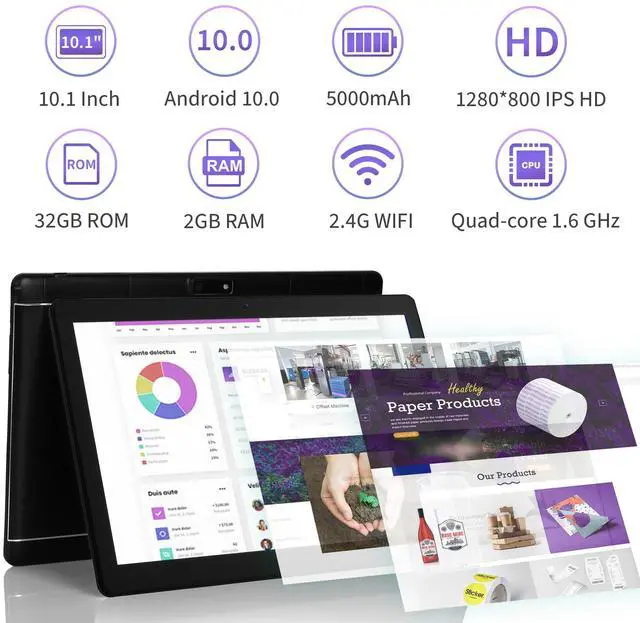 Alt view image 2 of 5 - Veidoo Android Tablet, 2+32GB, Supports SD Card Expansion, with WiFi, Bluetooth, Dual Cameras, 10'' 1280x800 IPS High-Definition Touch Screen, Supports Work and Entertainment Multifunctional Tablet