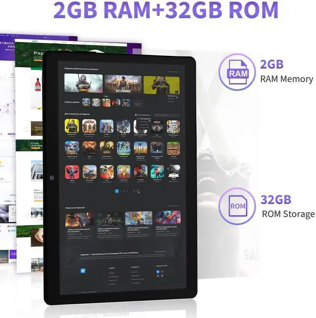 Alt view image 4 of 5 - Veidoo Android Tablet, 2+32GB, Supports SD Card Expansion, with WiFi, Bluetooth, Dual Cameras, 10'' 1280x800 IPS High-Definition Touch Screen, Supports Work and Entertainment Multifunctional Tablet