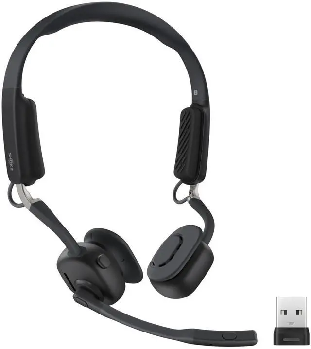 Main image of SHOKZ New OpenMeet UC - Open-Ear Bluetooth Computer Headset, Noise Cancelling Mic + Mute Button, USB-A Dongle Compatible with PC & Mac, Wireless Work Headphones, Customizable Fit, Smart App - C610 UC