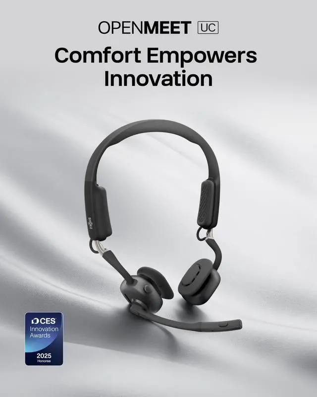 Alt view image 2 of 5 - SHOKZ New OpenMeet UC - Open-Ear Bluetooth Computer Headset, Noise Cancelling Mic + Mute Button, USB-A Dongle Compatible with PC & Mac, Wireless Work Headphones, Customizable Fit, Smart App - C610 UC