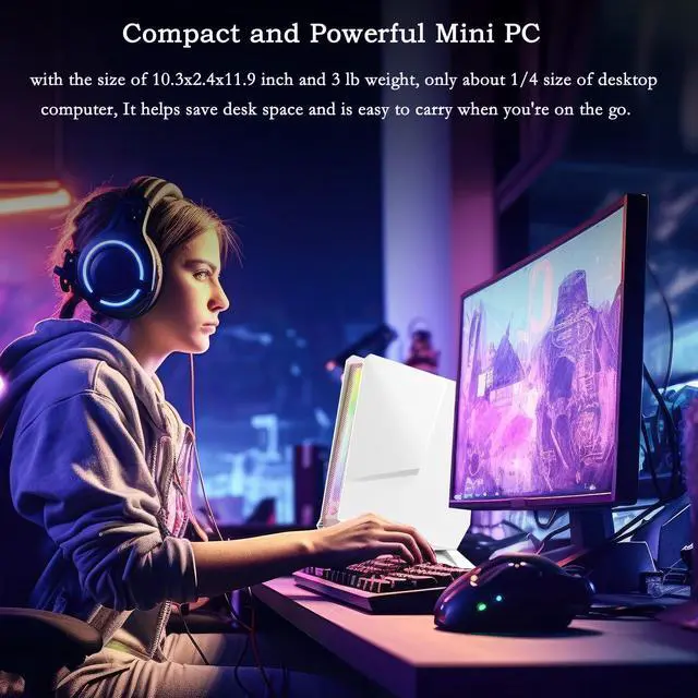 Alt view image 4 of 5 - Mini PC Core i7-8750H + GTX 1050 3GB Dual Graphics Mini Computers, 16GB DDR4 512GB PCIe NVMe SSD, Support RGB Lights, 4K Triple-Display, WiFi 6 BT 5.2, Micro PC Preinstalled Windows 11 Pro
