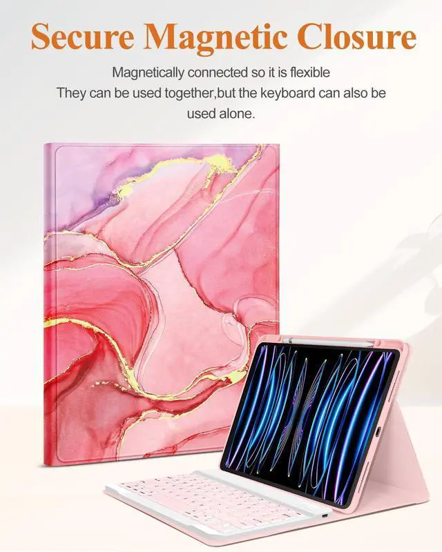 Alt view image 4 of 5 - Wazzasoft for iPad Air 13 inch Case 2024 M2, for iPad Pro 12.9'' Case with Keyboard Pencil Holder Folio Tablet Cover Women Girls Cute Kawaii Flower Art for Apple Air 11, Pro 12.9