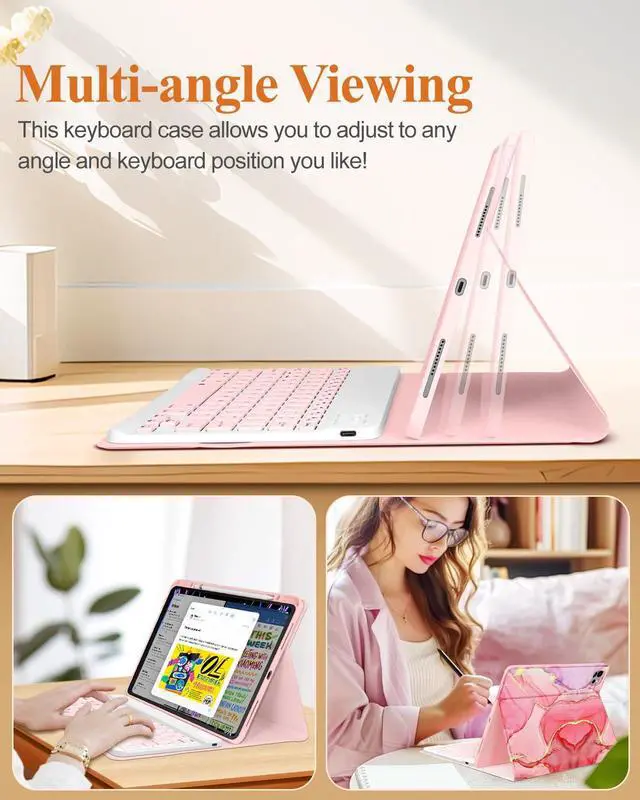 Alt view image 5 of 5 - Wazzasoft for iPad Air 13 inch Case 2024 M2, for iPad Pro 12.9'' Case with Keyboard Pencil Holder Folio Tablet Cover Women Girls Cute Kawaii Flower Art for Apple Air 11, Pro 12.9